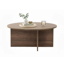 Tavolini Da Salotto > Dmora Tavolino da Salotto Forma Rotondo Materiale Piano in Vetro 75x75x35h cm, Colore Ripiano Trasparente - Cugnoli Marrone Noce
