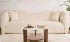 Tavolini Da Salotto > Dmora Tavolino da Salotto Forma Triangolare Materiale Piano in Vetro 86x66x36h cm, Colore Ripiano Trasparente - Volpiano Marrone Noce