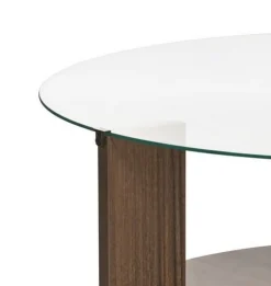 Tavolini Da Salotto > Dmora Tavolino da Salotto Forma Triangolare Materiale Piano in Vetro 86x66x36h cm, Colore Ripiano Trasparente - Volpiano Marrone Noce