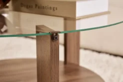 Tavolini Da Salotto > Dmora Tavolino da Salotto Forma Triangolare Materiale Piano in Vetro 86x66x36h cm, Colore Ripiano Trasparente - Volpiano Marrone Noce
