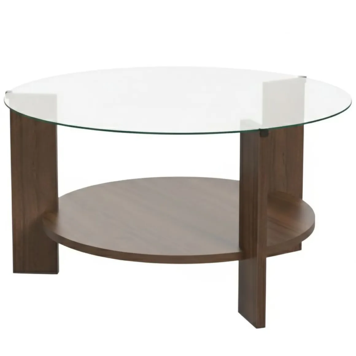 Tavolini Da Salotto > Dmora Tavolino da Salotto Forma Triangolare Materiale Piano in Vetro 86x66x36h cm, Colore Ripiano Trasparente - Volpiano Marrone Noce