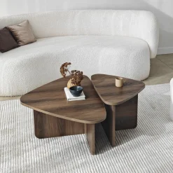 Tavolino da Salotto Marrone Noce Modulabile Forma Triangolare 90x60x35h cm, Sfumatura Colore Ripiano Noce - Saraceno