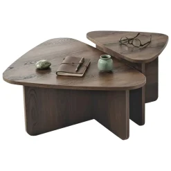Tavolino da Salotto Marrone Noce Modulabile Forma Triangolare 90x60x35h cm, Sfumatura Colore Ripiano Noce - Saraceno