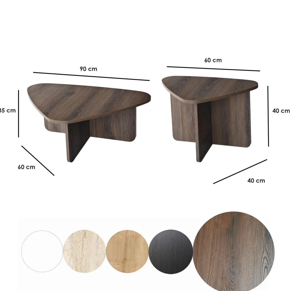 Tavolino da Salotto Marrone Noce Modulabile Forma Triangolare 90x60x35h cm, Sfumatura Colore Ripiano Noce - Saraceno