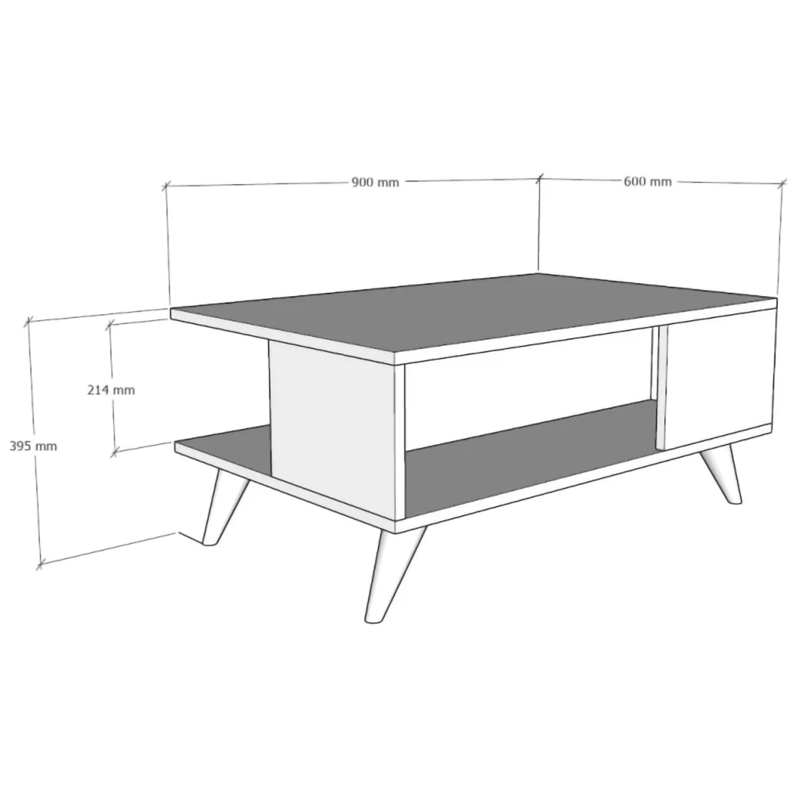 Tavolino da Salotto Marrone Noce Nero Antracite un Vano con Piedini 90x60x40h cm, Forma Rettangolare - Lurano