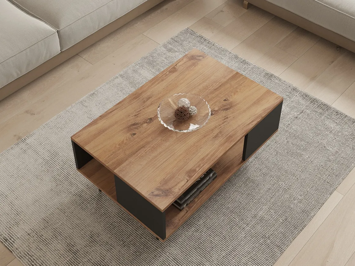 Tavolino da Salotto Marrone Noce Nero Antracite un Vano con Piedini 90x60x40h cm, Forma Rettangolare - Lurano