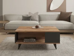 Tavolino da Salotto Marrone Noce Nero Antracite un Vano con Piedini 90x60x40h cm, Forma Rettangolare - Lurano