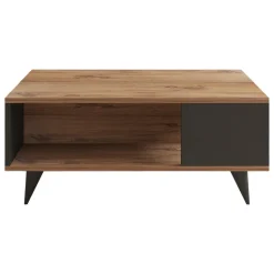 Tavolino da Salotto Marrone Noce Nero Antracite un Vano con Piedini 90x60x40h cm, Forma Rettangolare - Lurano