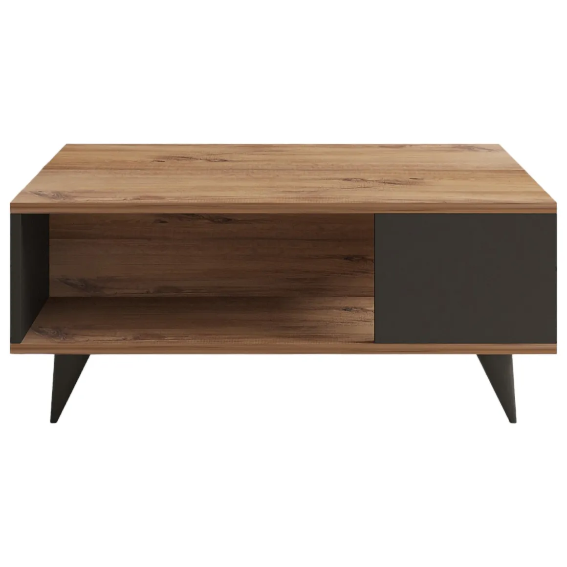 Tavolino da Salotto Marrone Noce Nero Antracite un Vano con Piedini 90x60x40h cm, Forma Rettangolare - Lurano