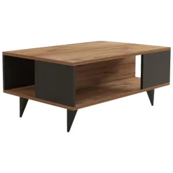 Tavolino da Salotto Marrone Noce Nero Antracite un Vano con Piedini 90x60x40h cm, Forma Rettangolare - Lurano