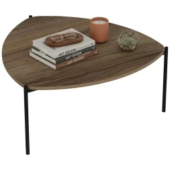 Tavolini Da Salotto > Dmora Tavolino da Salotto Marrone Noce Nero con Piedini 3 Vani 90x60x40h cm, Forma Rettangolare - Dogliani Nero, Marrone Noce