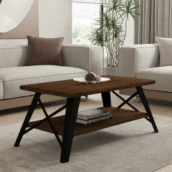 Tavolini Da Salotto > Dmora Tavolino da Salotto Marrone Noce Nero set 3 Pezzi Forma Rettangolare 35x60x45h cm, Colore Ripiano Marrone - Cetara Nero, Marrone Noce