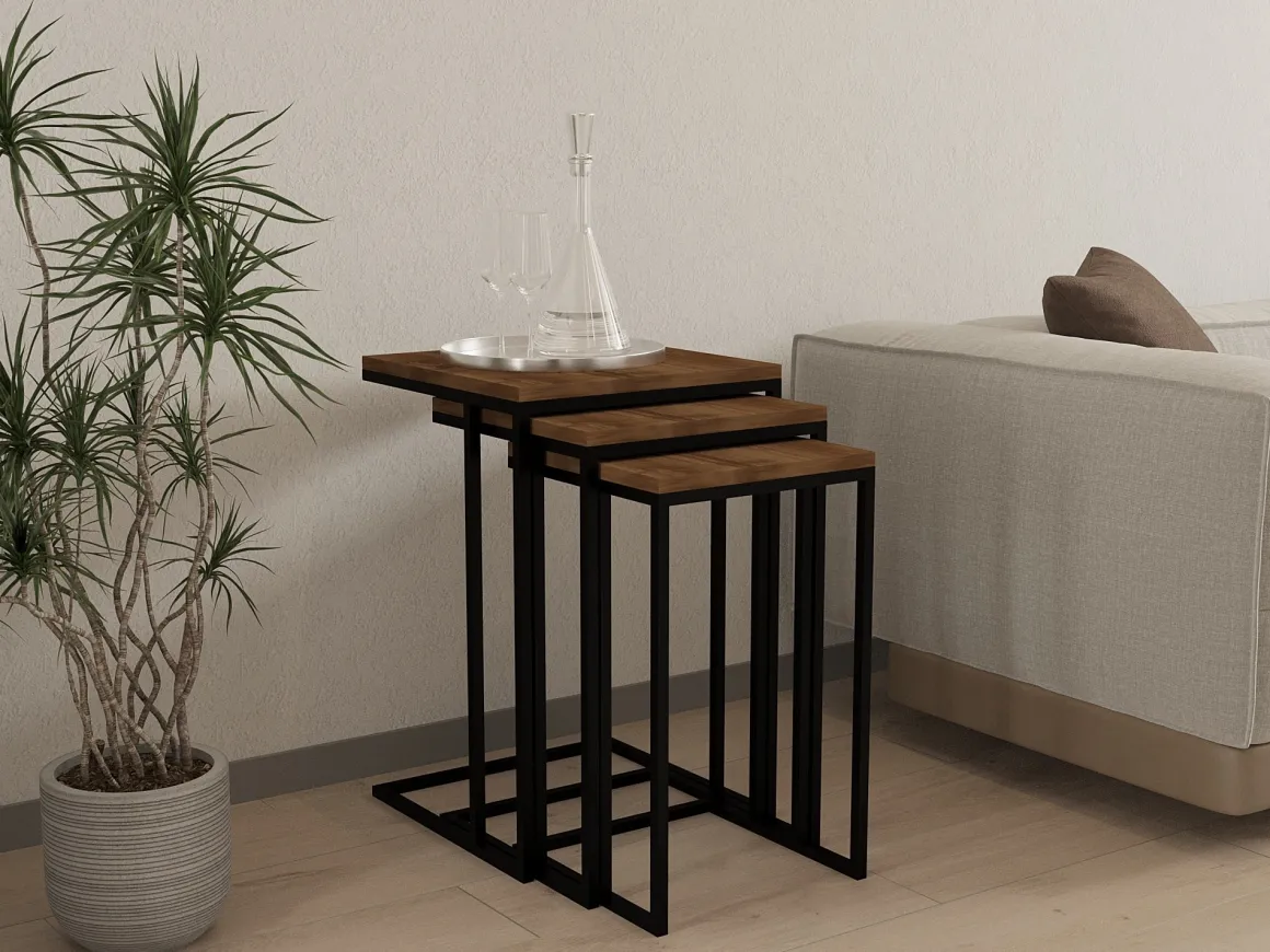 Tavolini Da Salotto > Dmora Tavolino da Salotto Marrone Noce Nero set 3 Pezzi Forma Rettangolare 40x40x62h cm, Colore Ripiano Marrone - Zignago Nero, Marrone Noce