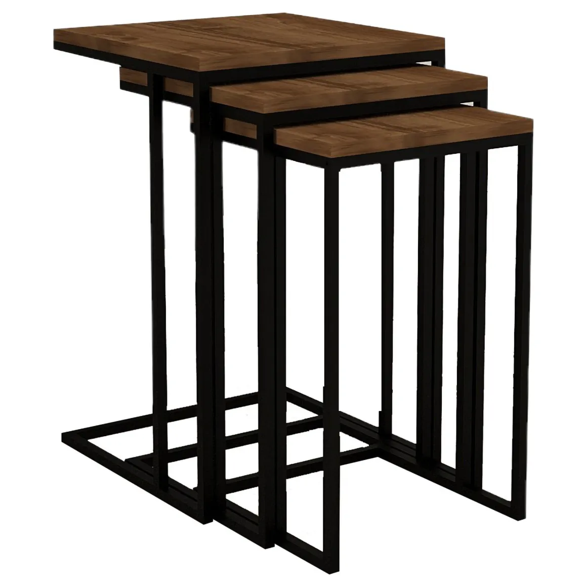 Tavolini Da Salotto > Dmora Tavolino da Salotto Marrone Noce Nero set 3 Pezzi Forma Rettangolare 40x40x62h cm, Colore Ripiano Marrone - Zignago Nero, Marrone Noce