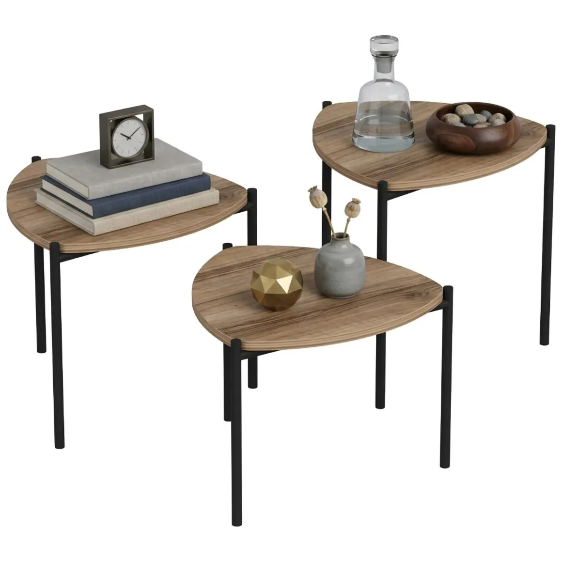 Tavolini Da Salotto > Dmora Tavolino da Salotto Marrone Noce Nero set 3 Pezzi Modulabili Forma Rettangolare 90x60x42h cm, Colore Ripiano Marrone - Calco Nero, Marrone Noce