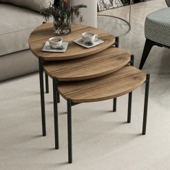 Tavolini Da Salotto > Dmora Tavolino da Salotto Marrone Noce Nero set 3 Pezzi Modulabili Forma Rettangolare 90x60x42h cm, Colore Ripiano Marrone - Calco Nero, Marrone Noce