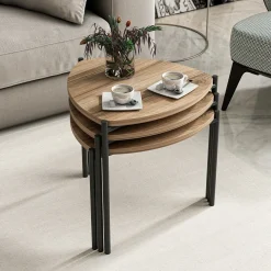 Tavolini Da Salotto > Dmora Tavolino da Salotto Marrone Noce Nero set 3 Pezzi Modulabili Forma Rettangolare 90x60x42h cm, Colore Ripiano Marrone - Calco Nero, Marrone Noce