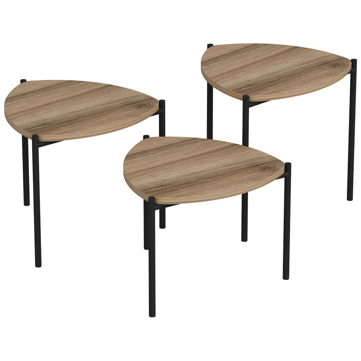 Tavolini Da Salotto > Dmora Tavolino da Salotto Marrone Noce Nero set 3 Pezzi Modulabili Forma Rettangolare 90x60x42h cm, Colore Ripiano Marrone - Calco Nero, Marrone Noce