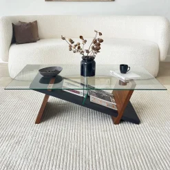 Tavolini Da Salotto > Dmora Tavolino da Salotto Piano in Vetro Temperato Forma Ovale 100x100x47h cm, Materiale Struttura in Vetro - Gargallo Marrone Noce