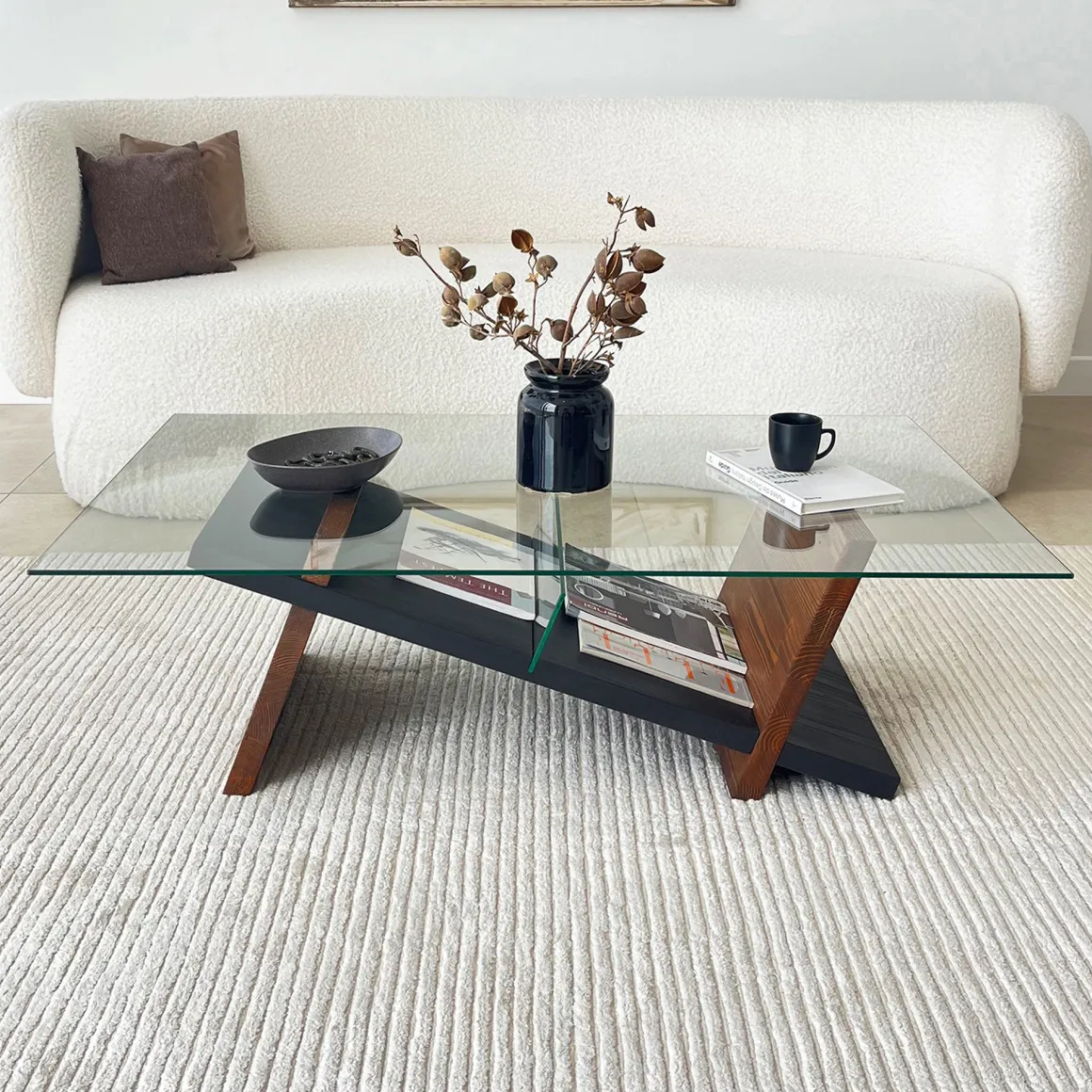 Tavolini Da Salotto > Dmora Tavolino da Salotto Piano in Vetro Temperato Forma Ovale 100x100x47h cm, Materiale Struttura in Vetro - Gargallo Marrone Noce