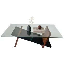 Tavolini Da Salotto > Dmora Tavolino da Salotto Piano in Vetro Temperato Forma Ovale 100x100x47h cm, Materiale Struttura in Vetro - Gargallo Marrone Noce
