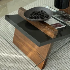 Tavolini Da Salotto > Dmora Tavolino da Salotto Piano in Vetro Temperato Forma Ovale 100x100x47h cm, Materiale Struttura in Vetro - Gargallo Marrone Noce
