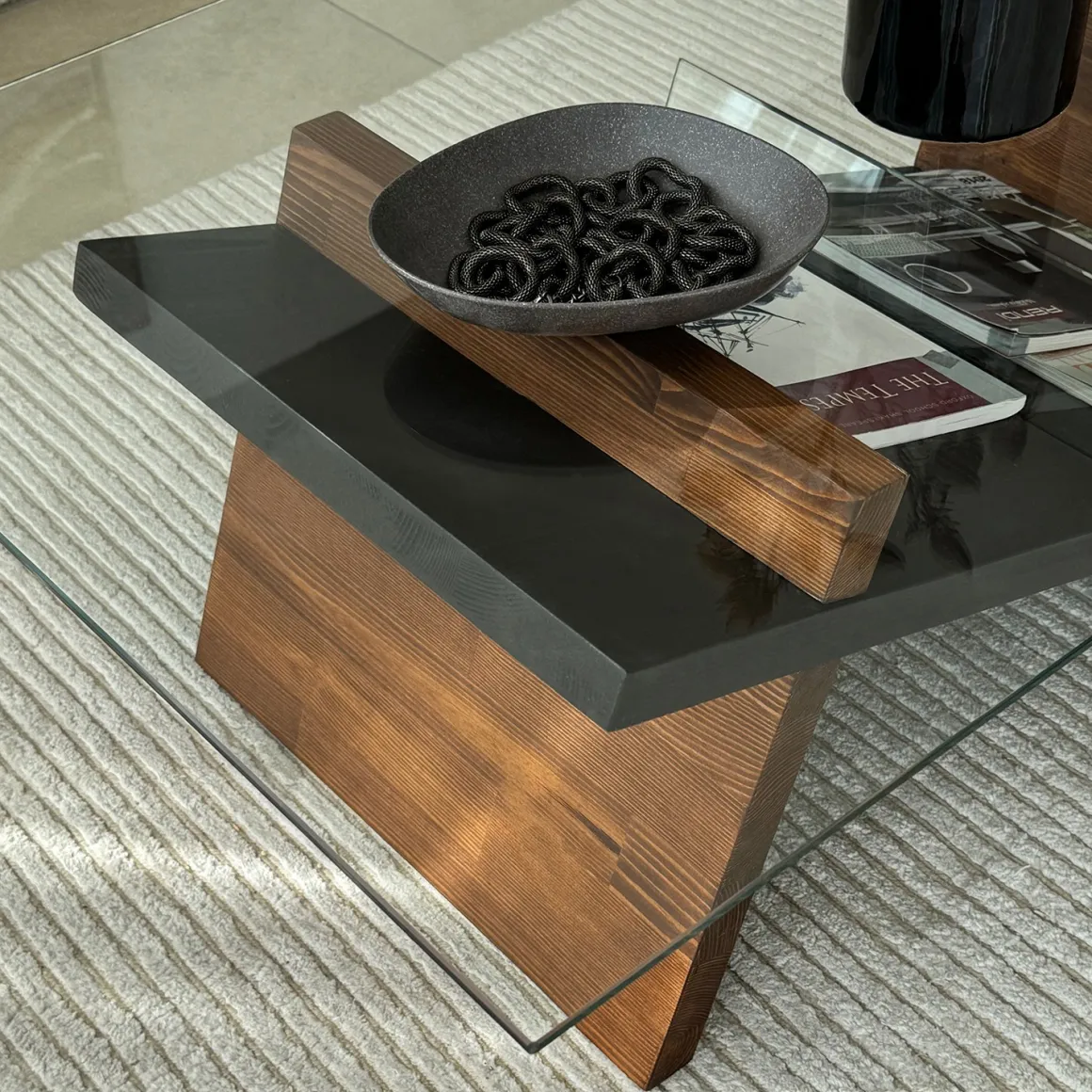 Tavolini Da Salotto > Dmora Tavolino da Salotto Piano in Vetro Temperato Forma Ovale 100x100x47h cm, Materiale Struttura in Vetro - Gargallo Marrone Noce