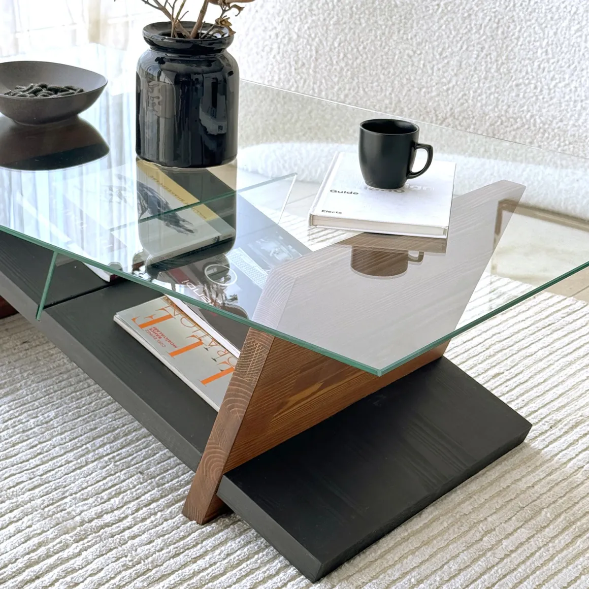 Tavolini Da Salotto > Dmora Tavolino da Salotto Piano in Vetro Temperato Forma Ovale 100x100x47h cm, Materiale Struttura in Vetro - Gargallo Marrone Noce