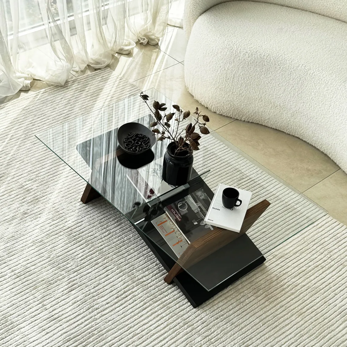 Tavolini Da Salotto > Dmora Tavolino da Salotto Piano in Vetro Temperato Forma Ovale 100x100x47h cm, Materiale Struttura in Vetro - Gargallo Marrone Noce