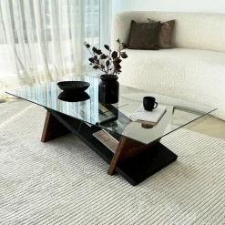 Tavolini Da Salotto > Dmora Tavolino da Salotto Piano in Vetro Temperato Forma Ovale 100x100x47h cm, Materiale Struttura in Vetro - Gargallo Marrone Noce