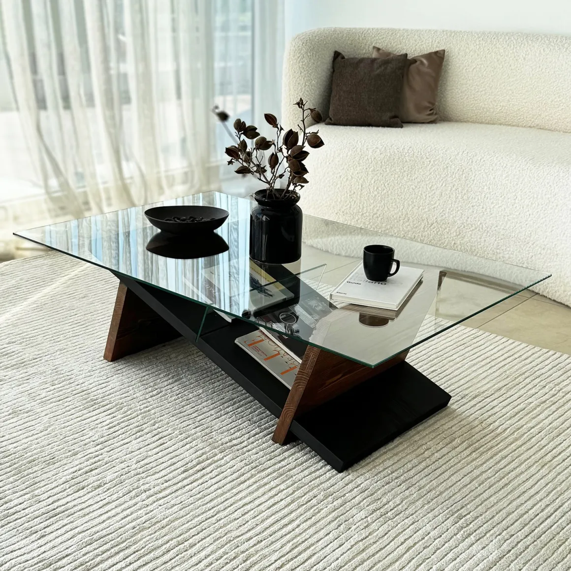 Tavolini Da Salotto > Dmora Tavolino da Salotto Piano in Vetro Temperato Forma Ovale 100x100x47h cm, Materiale Struttura in Vetro - Gargallo Marrone Noce