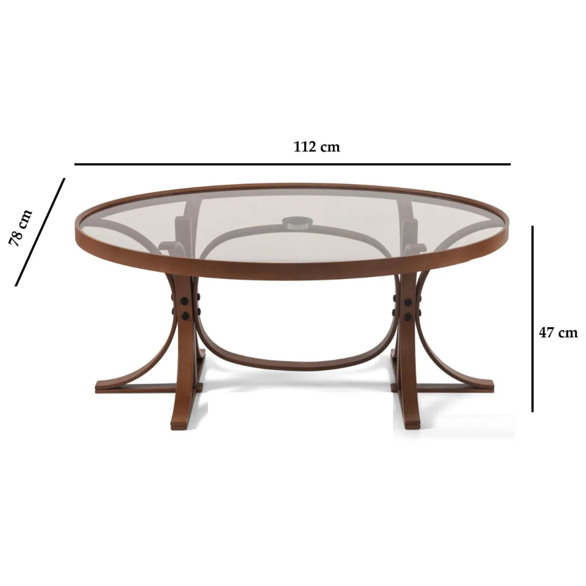 Tavolino da Salotto Marrone Noce Piano in Vetro Temperato Forma Ovale 112x78x47h cm, Materiale Struttura in Vetro - Sommo