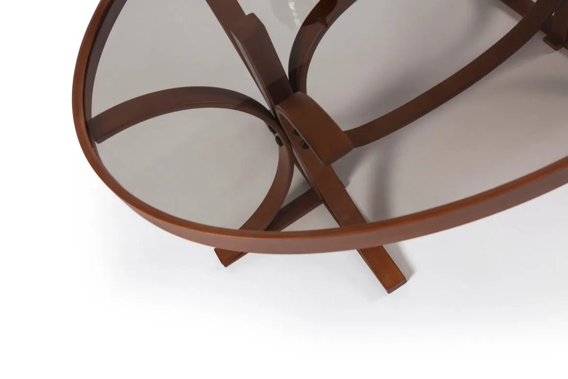 Tavolino da Salotto Marrone Noce Piano in Vetro Temperato Forma Ovale 112x78x47h cm, Materiale Struttura in Vetro - Sommo