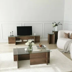 Tavolino da Salotto Marrone Noce Portariviste Forma Rettangolare 105x65x40h cm, Sfumatura Colore Struttura Noce - Teti