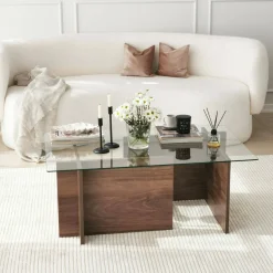 Tavolino da Salotto Marrone Noce Portariviste Forma Rettangolare 105x65x40h cm, Sfumatura Colore Struttura Noce - Teti