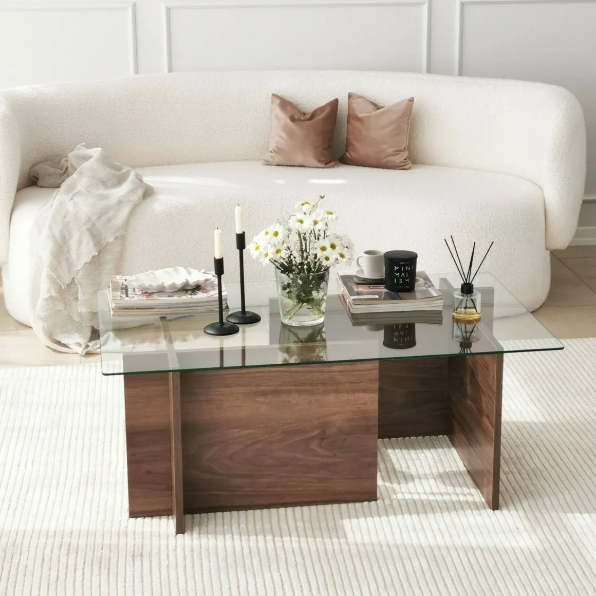 Tavolino da Salotto Marrone Noce Portariviste Forma Rettangolare 105x65x40h cm, Sfumatura Colore Struttura Noce - Teti
