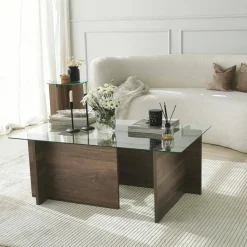Tavolino da Salotto Marrone Noce Portariviste Forma Rettangolare 105x65x40h cm, Sfumatura Colore Struttura Noce - Teti