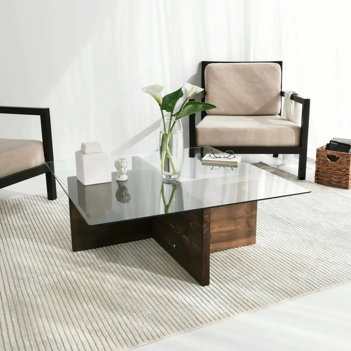 Tavolino da Salotto Marrone Noce Portariviste Forma Rettangolare 90x90x35h cm, Sfumatura Colore Struttura Noce - Dhabi