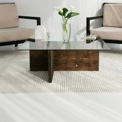 Tavolino da Salotto Marrone Noce Portariviste Forma Rettangolare 90x90x35h cm, Sfumatura Colore Struttura Noce - Dhabi