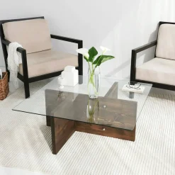 Tavolino da Salotto Marrone Noce Portariviste Forma Rettangolare 90x90x35h cm, Sfumatura Colore Struttura Noce - Dhabi
