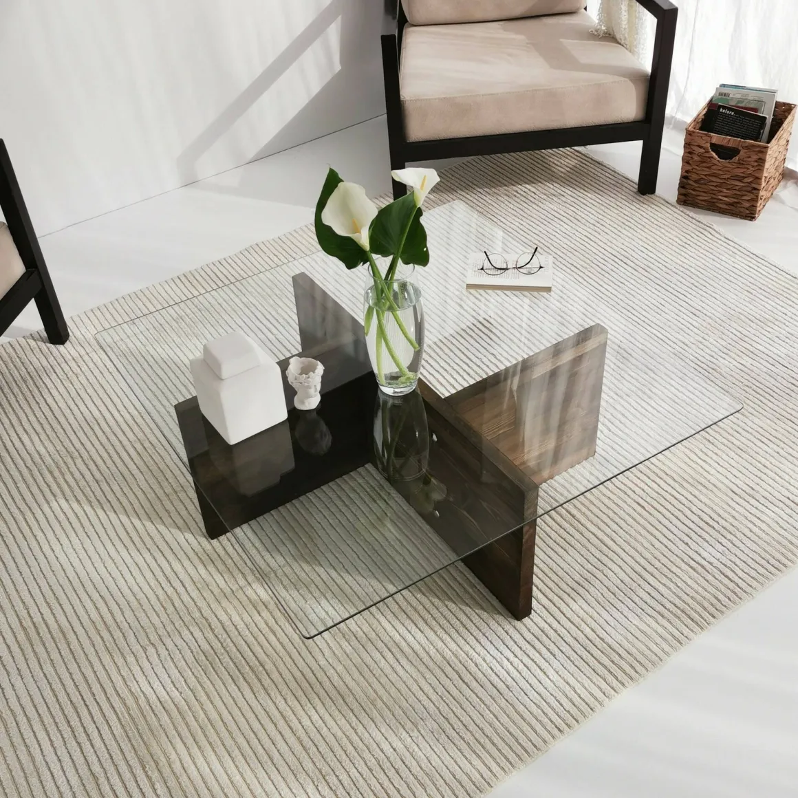 Tavolino da Salotto Marrone Noce Portariviste Forma Rettangolare 90x90x35h cm, Sfumatura Colore Struttura Noce - Dhabi