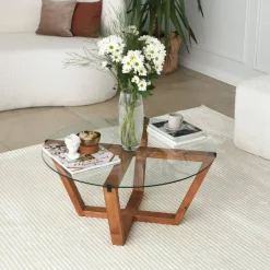 Tavolino da Salotto Marrone Noce Portariviste Forma Rotonda 75x75x35h cm, Sfumatura Colore Struttura Noce - Agatha