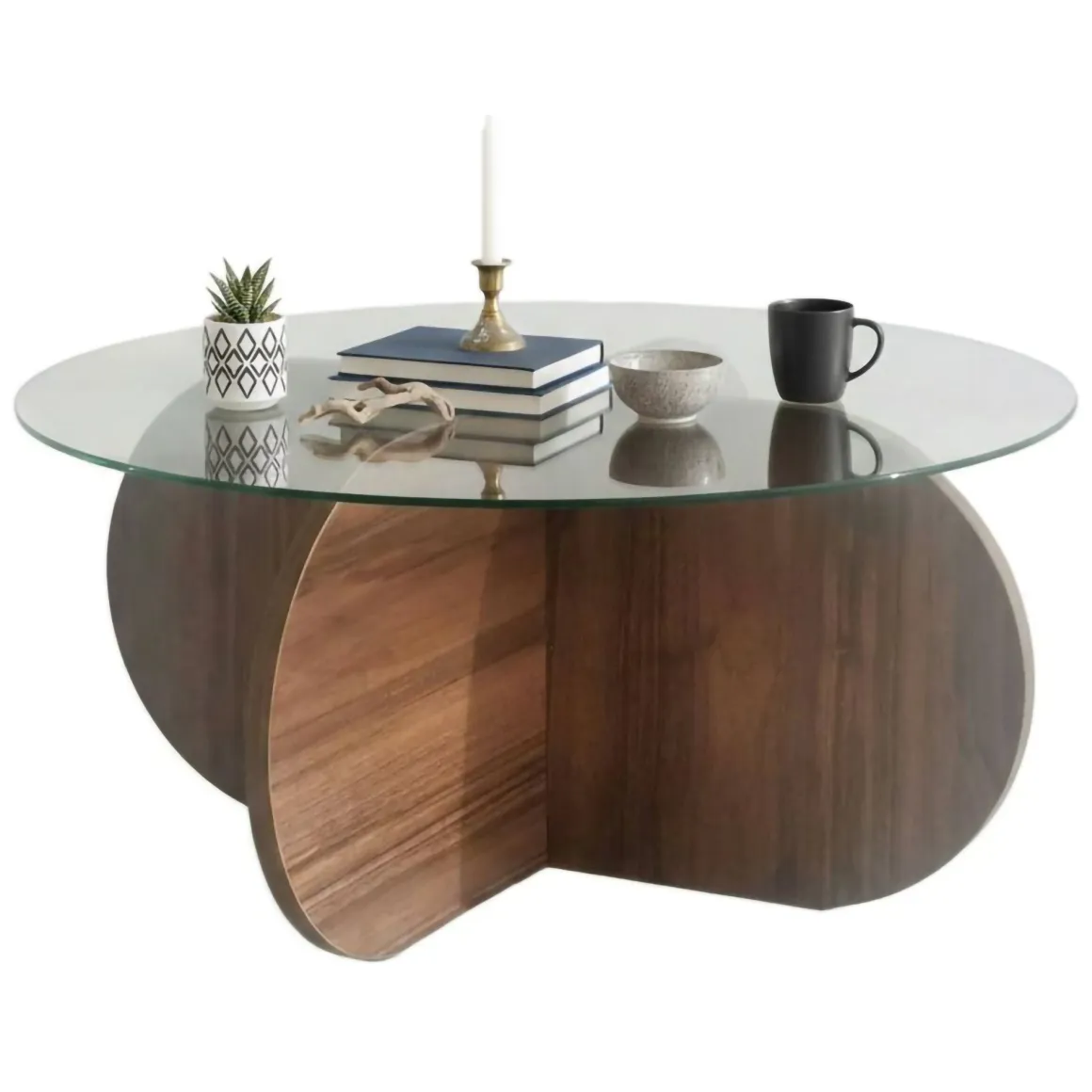 Tavolino da Salotto Marrone Noce Portariviste Forma Rotonda 75x75x35h cm, Sfumatura Colore Struttura Noce - Nila