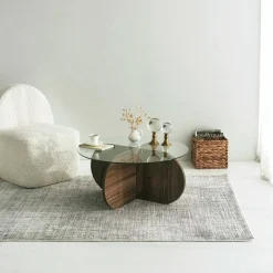 Tavolino da Salotto Marrone Noce Portariviste Forma Rotonda 75x75x35h cm, Sfumatura Colore Struttura Noce - Nila