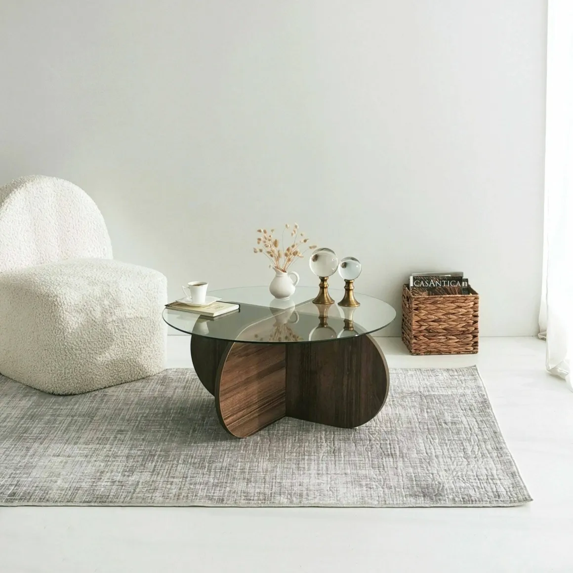 Tavolino da Salotto Marrone Noce Portariviste Forma Rotonda 75x75x35h cm, Sfumatura Colore Struttura Noce - Nila