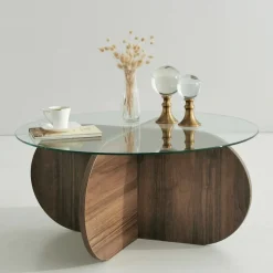 Tavolino da Salotto Marrone Noce Portariviste Forma Rotonda 75x75x35h cm, Sfumatura Colore Struttura Noce - Nila