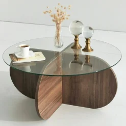 Tavolino da Salotto Marrone Noce Portariviste Forma Rotonda 75x75x35h cm, Sfumatura Colore Struttura Noce - Nila