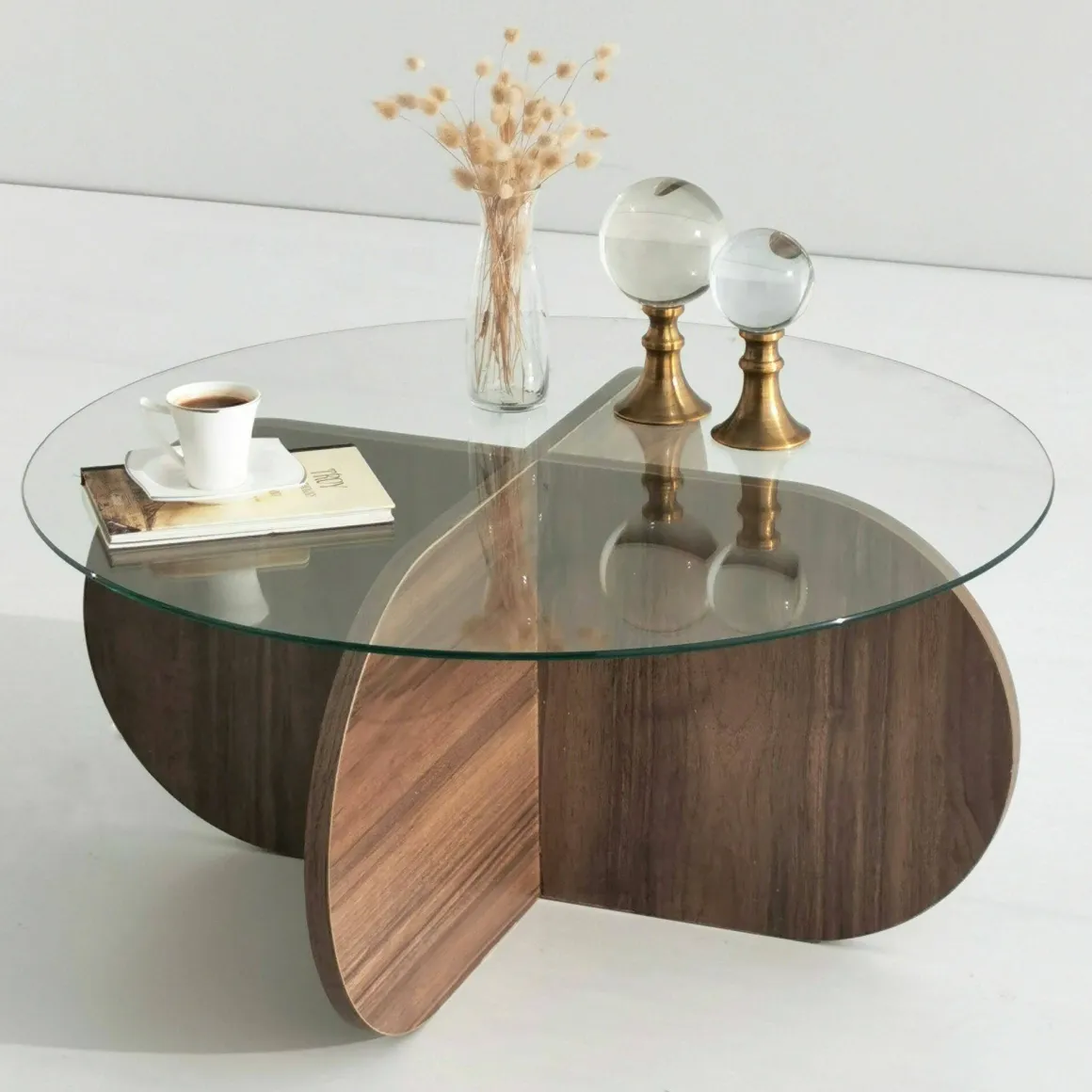 Tavolino da Salotto Marrone Noce Portariviste Forma Rotonda 75x75x35h cm, Sfumatura Colore Struttura Noce - Nila