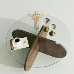 Tavolino da Salotto Marrone Noce Portariviste Forma Rotonda 75x75x35h cm, Sfumatura Colore Struttura Noce - Nila