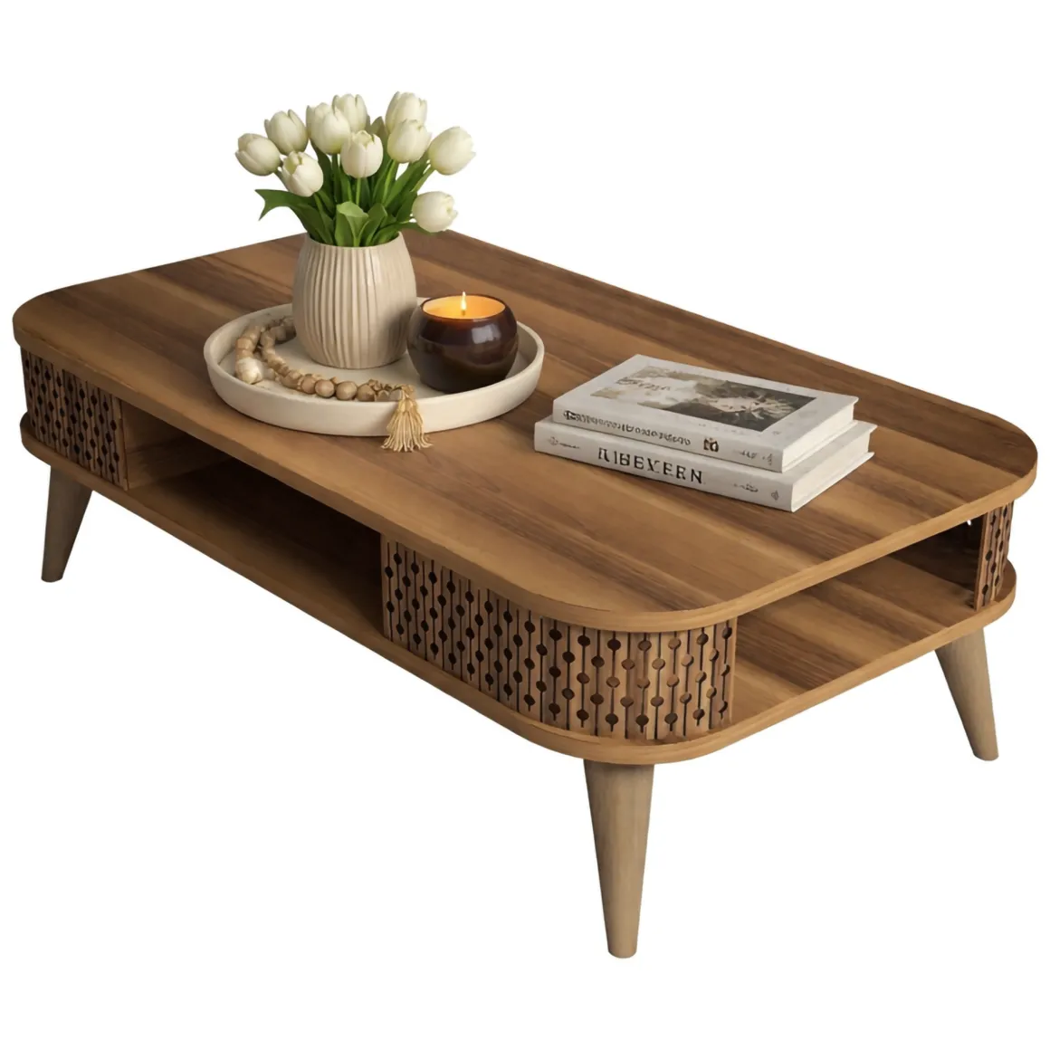Tavolini Da Salotto > Dmora Tavolino da Salotto set 3 Pezzi Forma Rettangolare 49x36x42h cm, Sfumatura Colore Ripiano Noce - Cerrione Marrone Noce